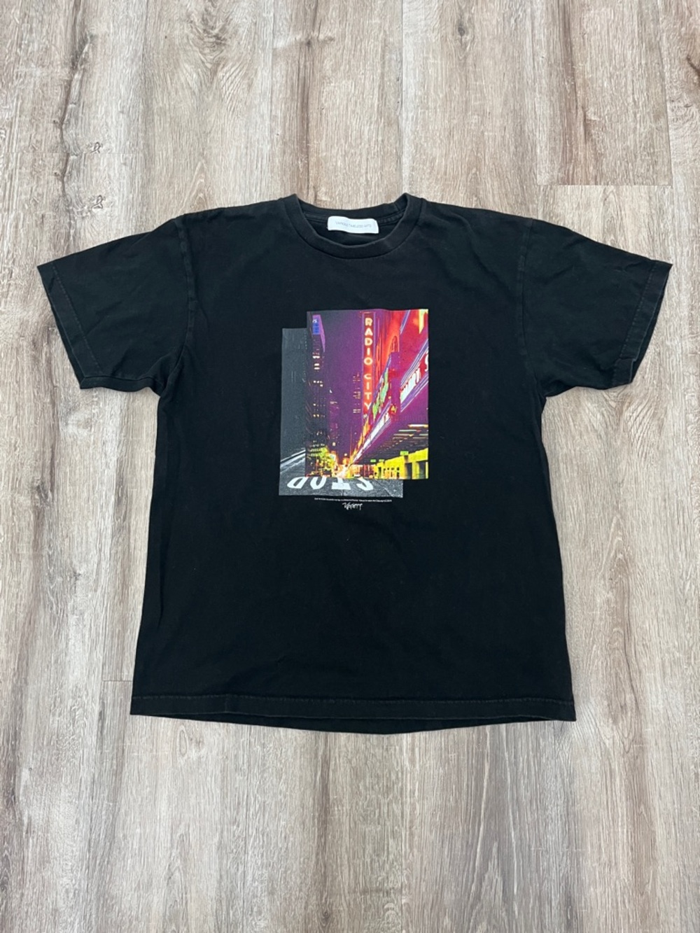 Black Short Sleeve Tee with Neon City Graphic